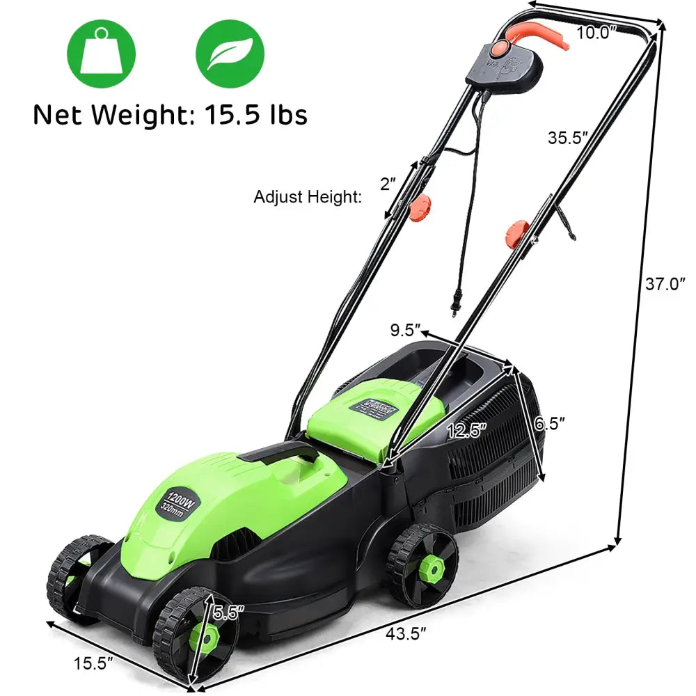 13 Inch Electric Push Lawn Corded Mower with Grass Bag-Green - Green - Lawn Care Tools