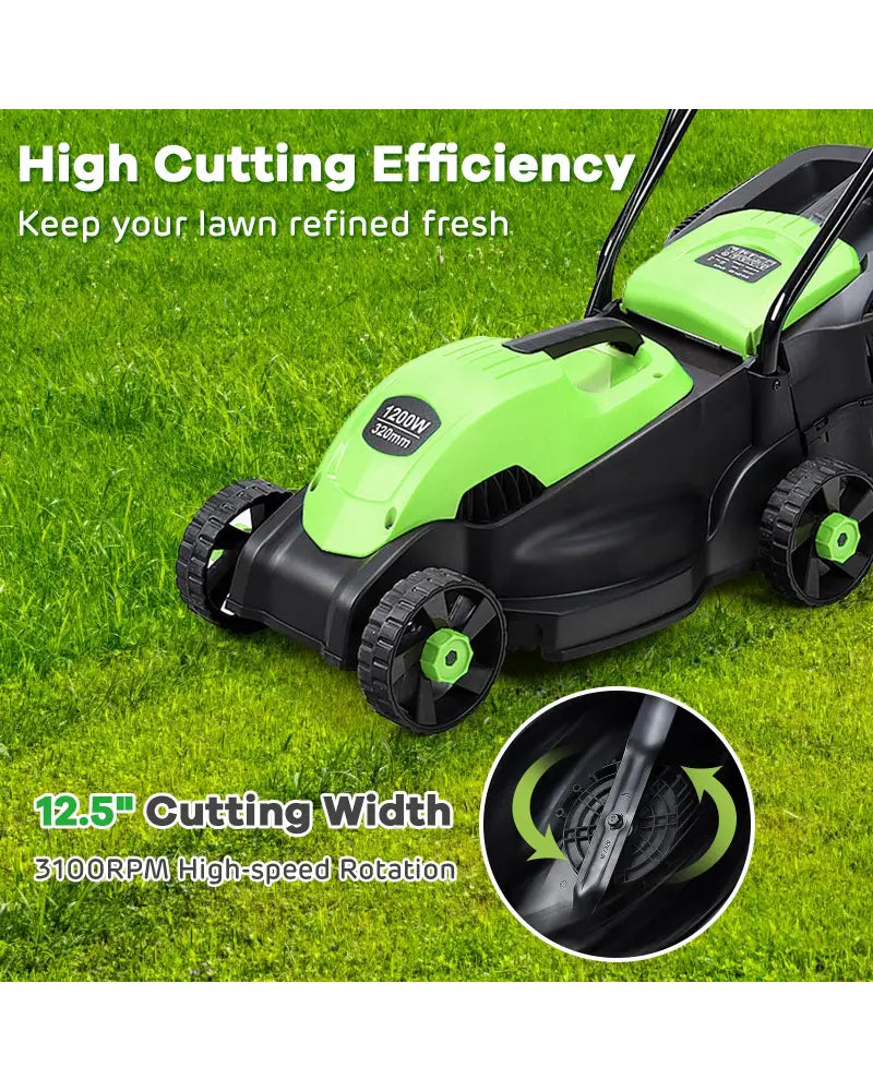 13 Inch Electric Push Lawn Corded Mower with Grass Bag-Green - Green - Lawn Care Tools