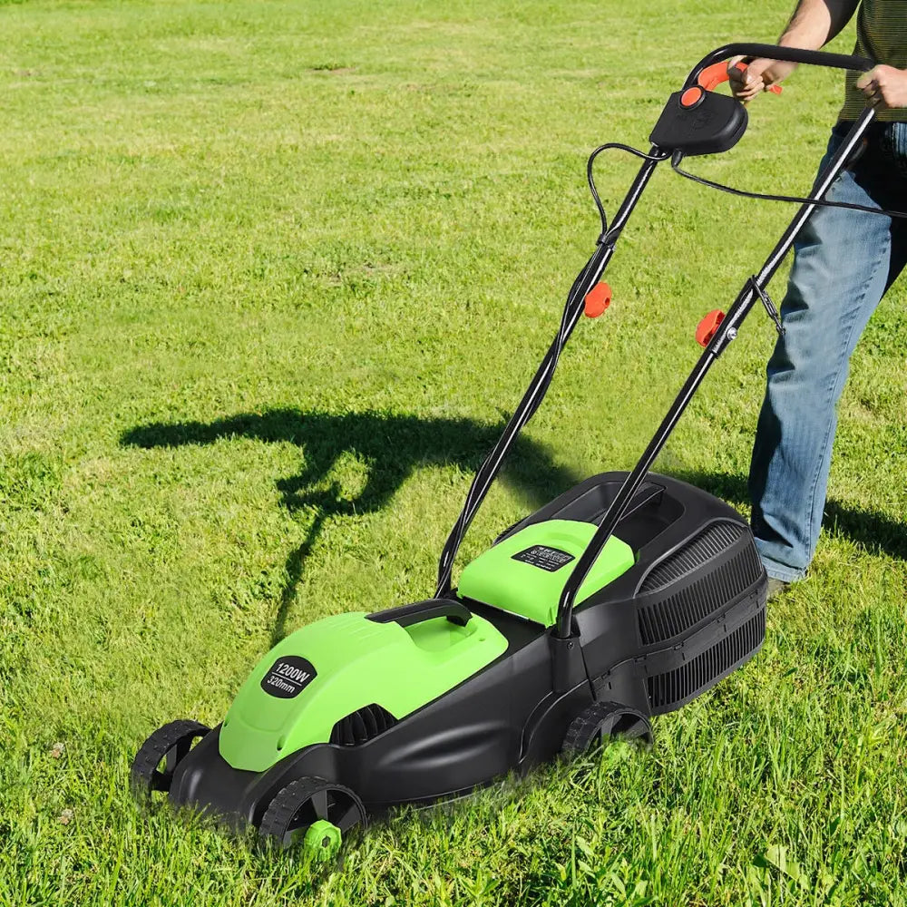 13 Inch Electric Push Lawn Corded Mower with Grass Bag-Green - Green - Lawn Care Tools
