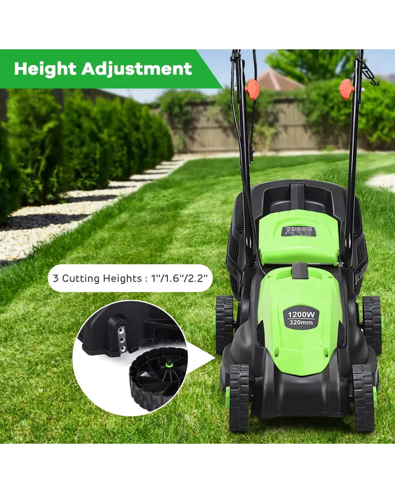 13 Inch Electric Push Lawn Corded Mower with Grass Bag-Green - Green - Lawn Care Tools