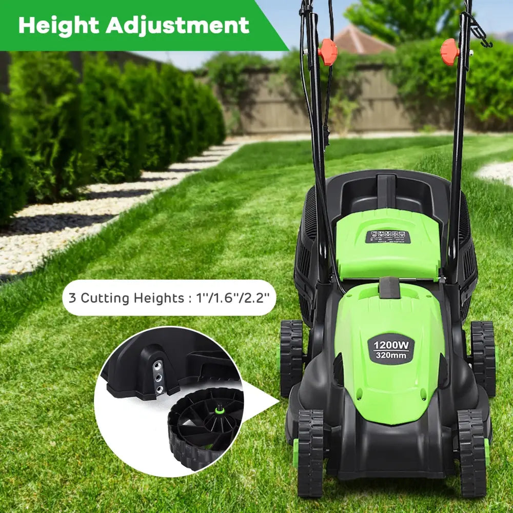 13 Inch Electric Push Lawn Corded Mower with Grass Bag-Green - Green - Lawn Care Tools