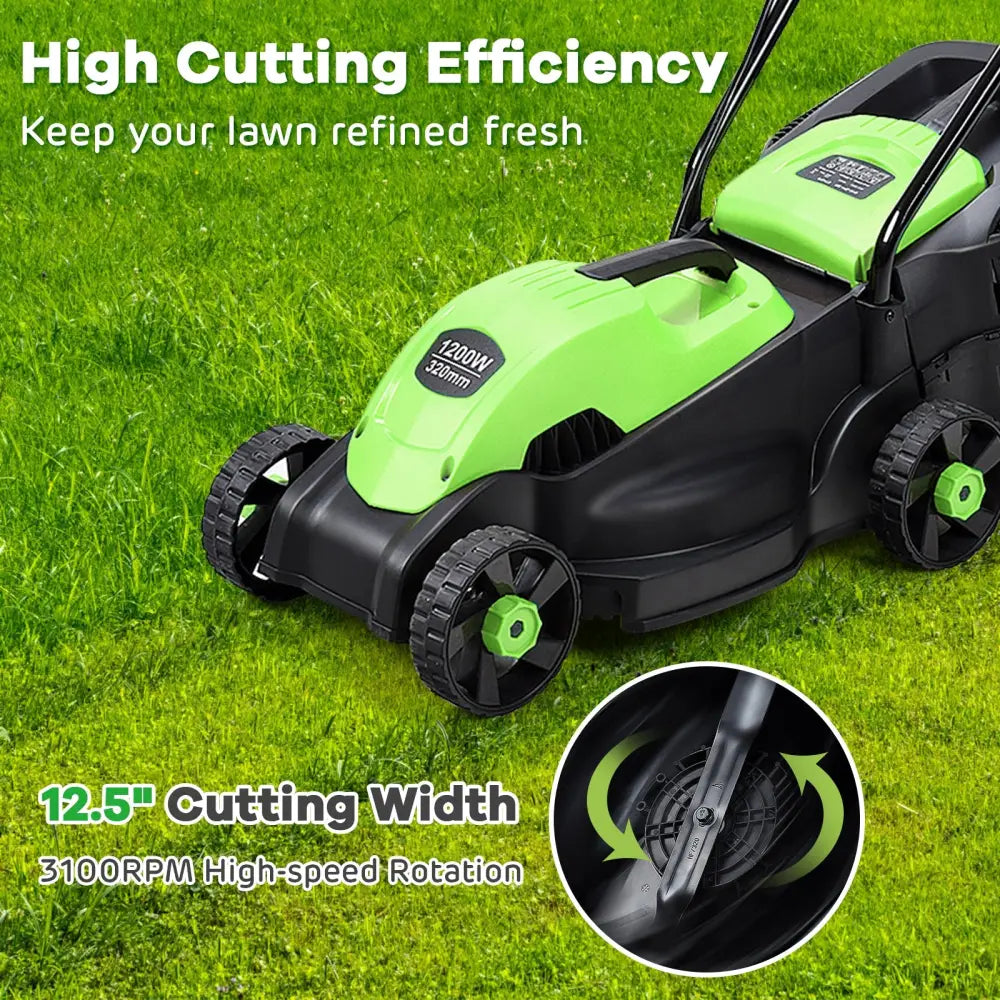 13 Inch Electric Push Lawn Corded Mower with Grass Bag-Green - Green - Lawn Care Tools