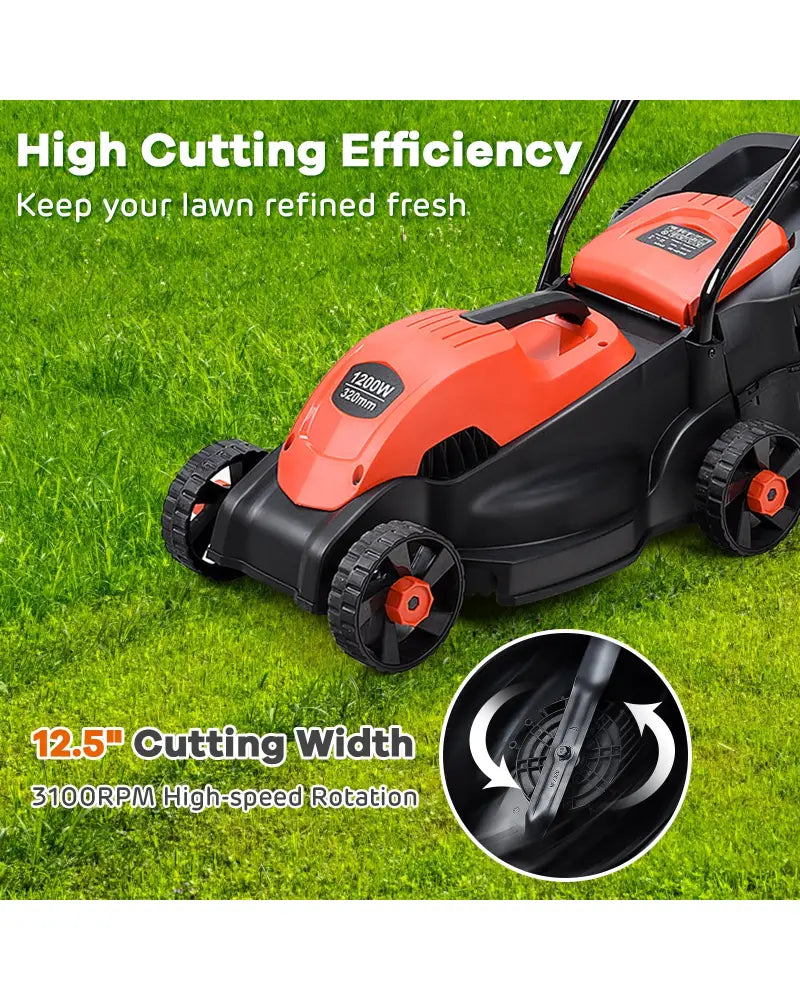 13 Inch Electric Push Lawn Corded Mower with Grass Bag-Red - Red - Lawn Care Tools