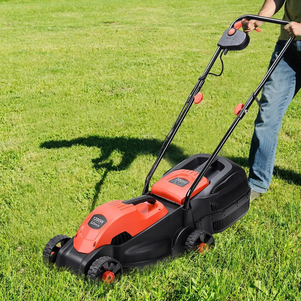 13 Inch Electric Push Lawn Corded Mower with Grass Bag-Red - Red - Lawn Care Tools