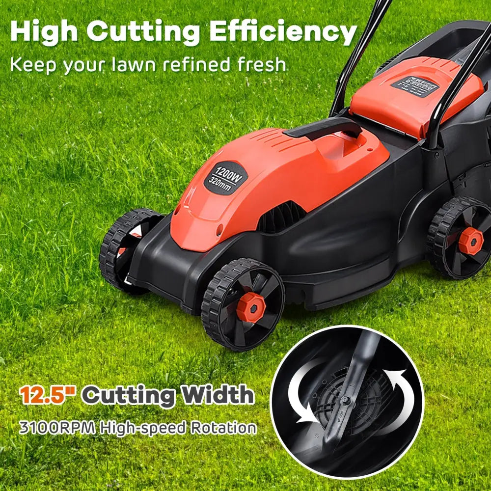 13 Inch Electric Push Lawn Corded Mower with Grass Bag-Red - Red - Lawn Care Tools