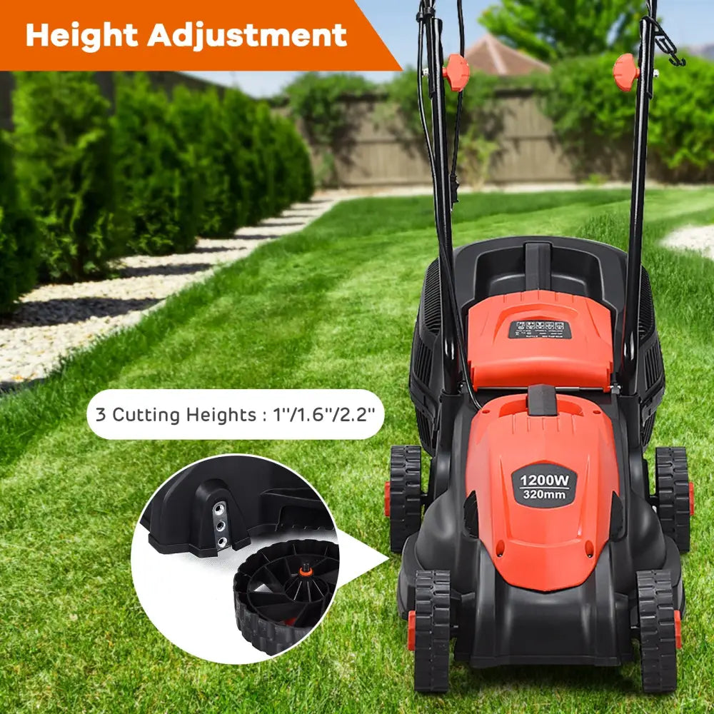 13 Inch Electric Push Lawn Corded Mower with Grass Bag-Red - Red - Lawn Care Tools