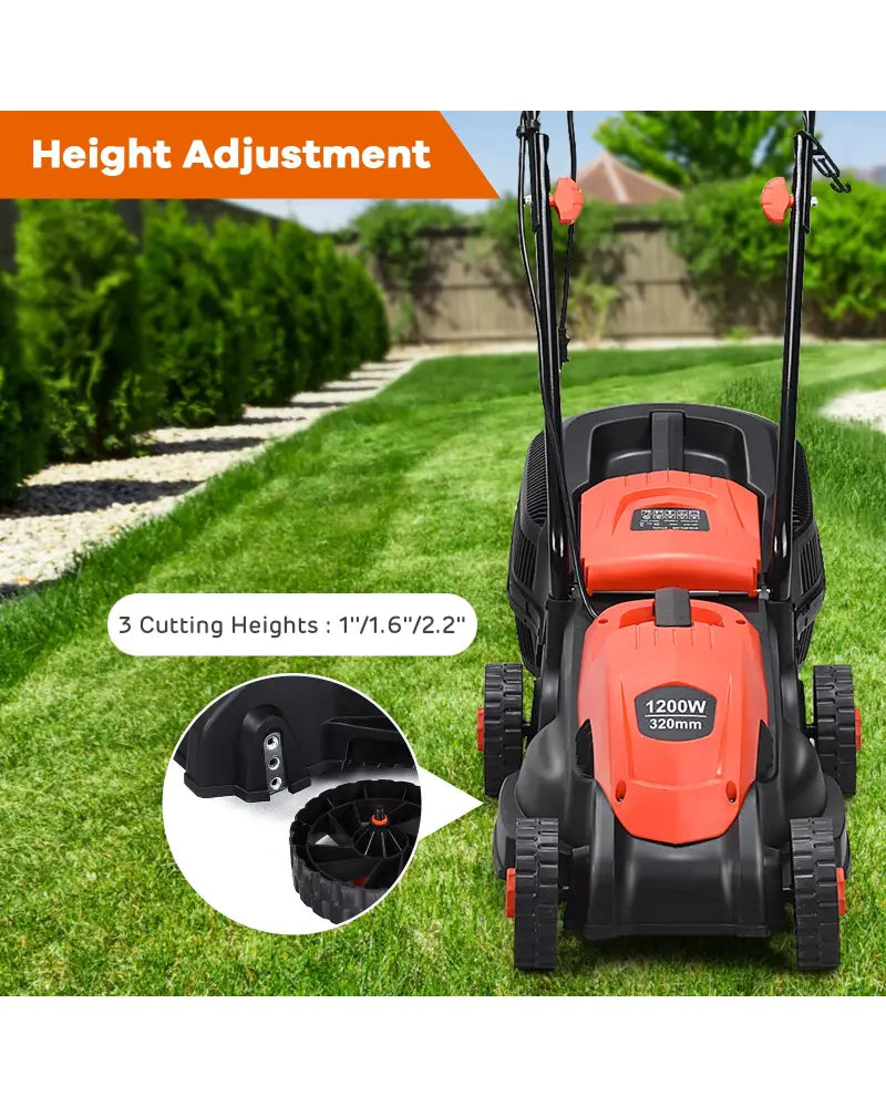 13 Inch Electric Push Lawn Corded Mower with Grass Bag-Red - Red - Lawn Care Tools