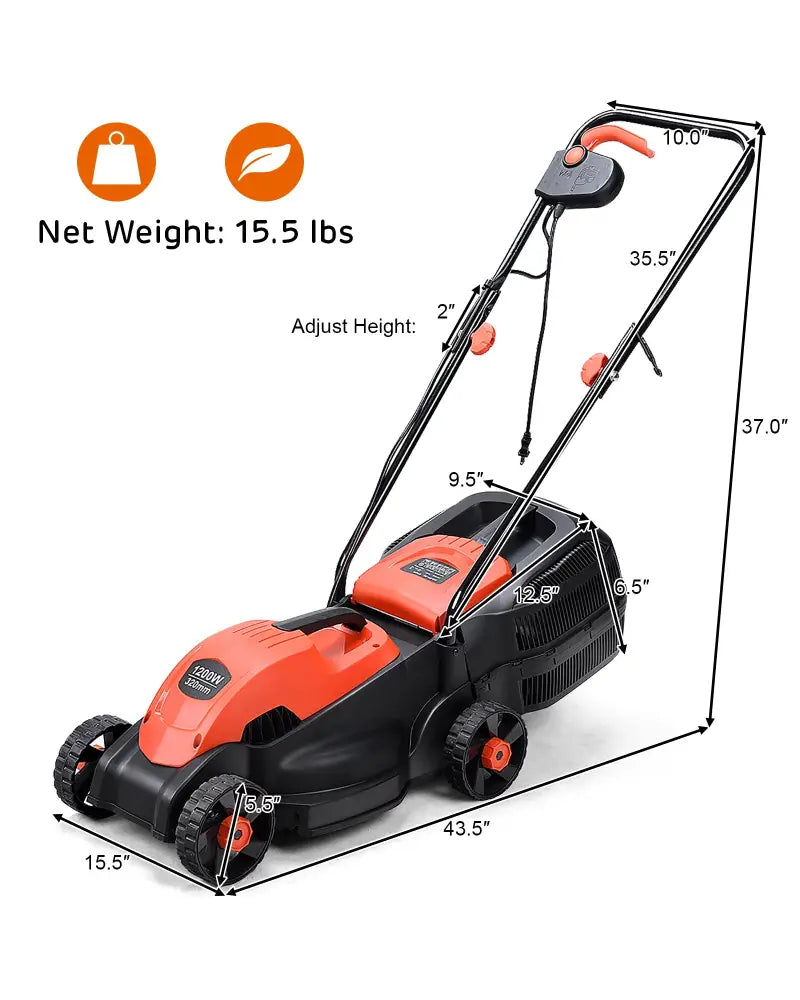 13 Inch Electric Push Lawn Corded Mower with Grass Bag-Red - Red - Lawn Care Tools