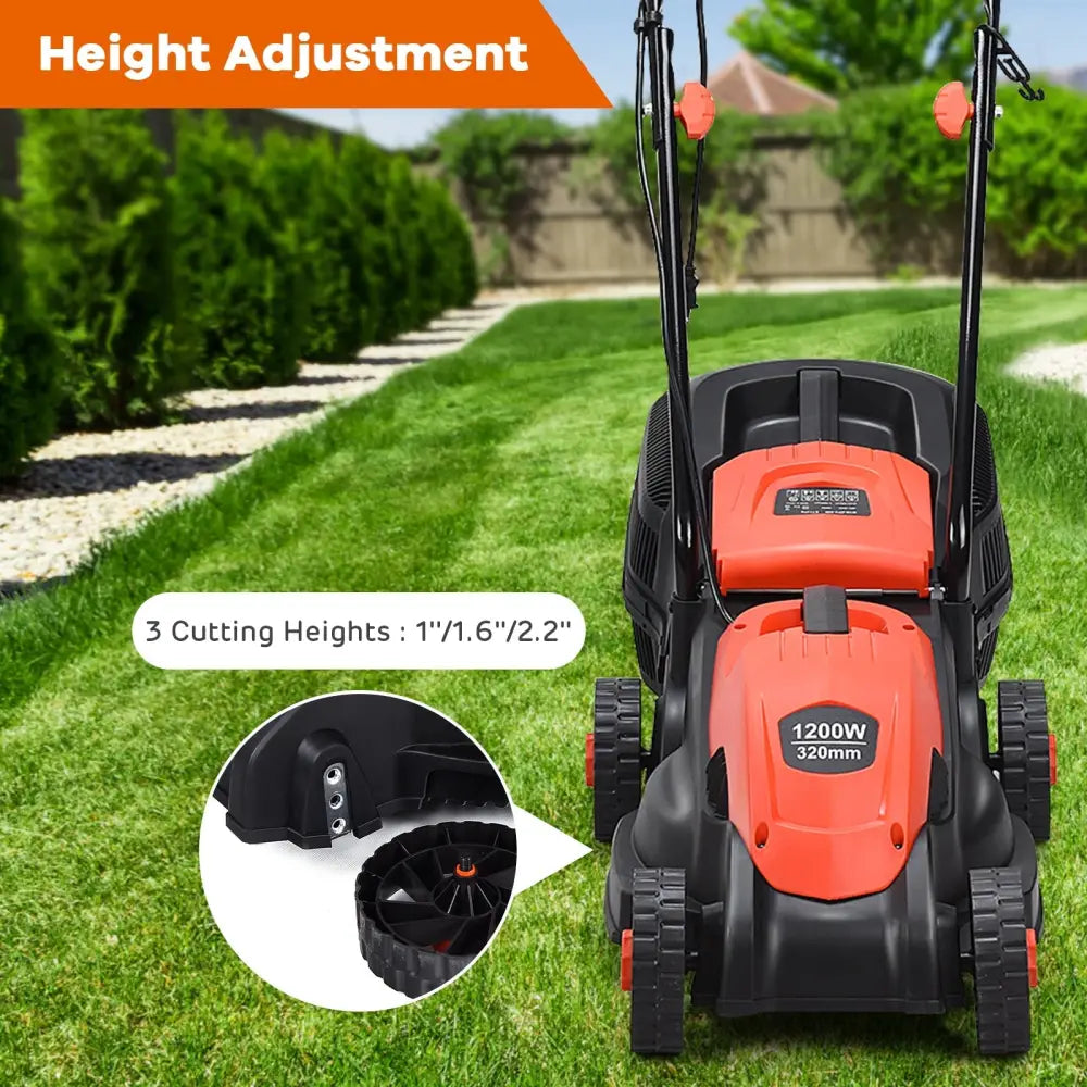 13 Inch Electric Push Lawn Corded Mower with Grass Bag-Red - Red - Lawn Care Tools