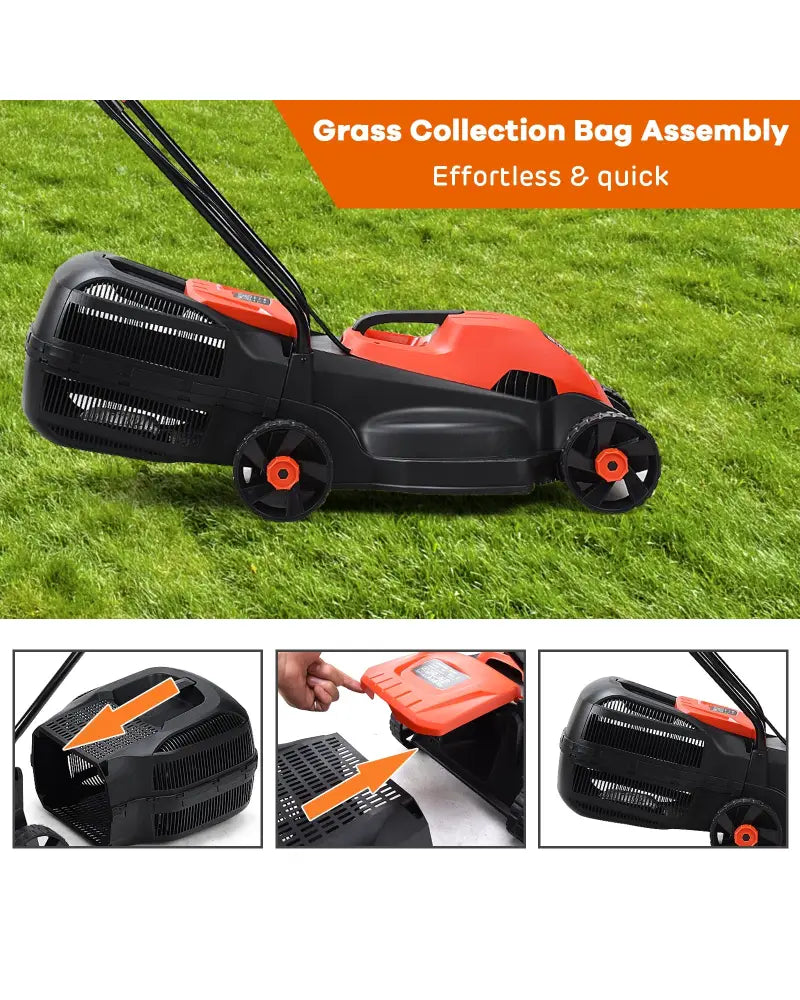 13 Inch Electric Push Lawn Corded Mower with Grass Bag-Red - Red - Lawn Care Tools