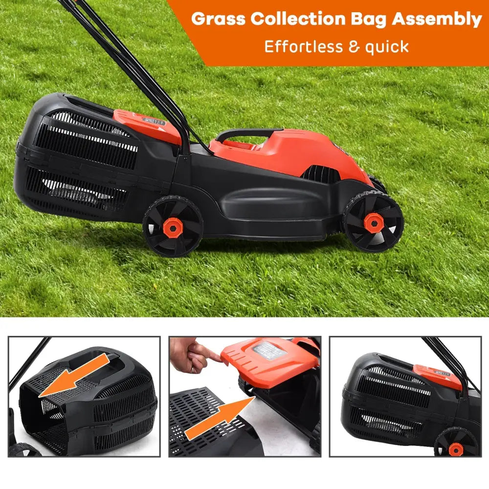 13 Inch Electric Push Lawn Corded Mower with Grass Bag-Red - Red - Lawn Care Tools