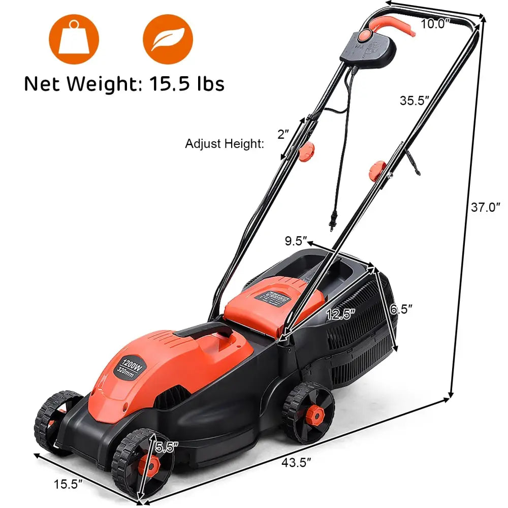 13 Inch Electric Push Lawn Corded Mower with Grass Bag-Red - Red - Lawn Care Tools