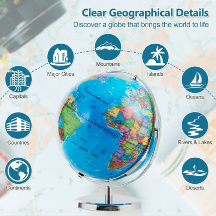 13 Inch Illuminated World Globe 720° Rotating Map with LED Light - Oasis Home Essentials