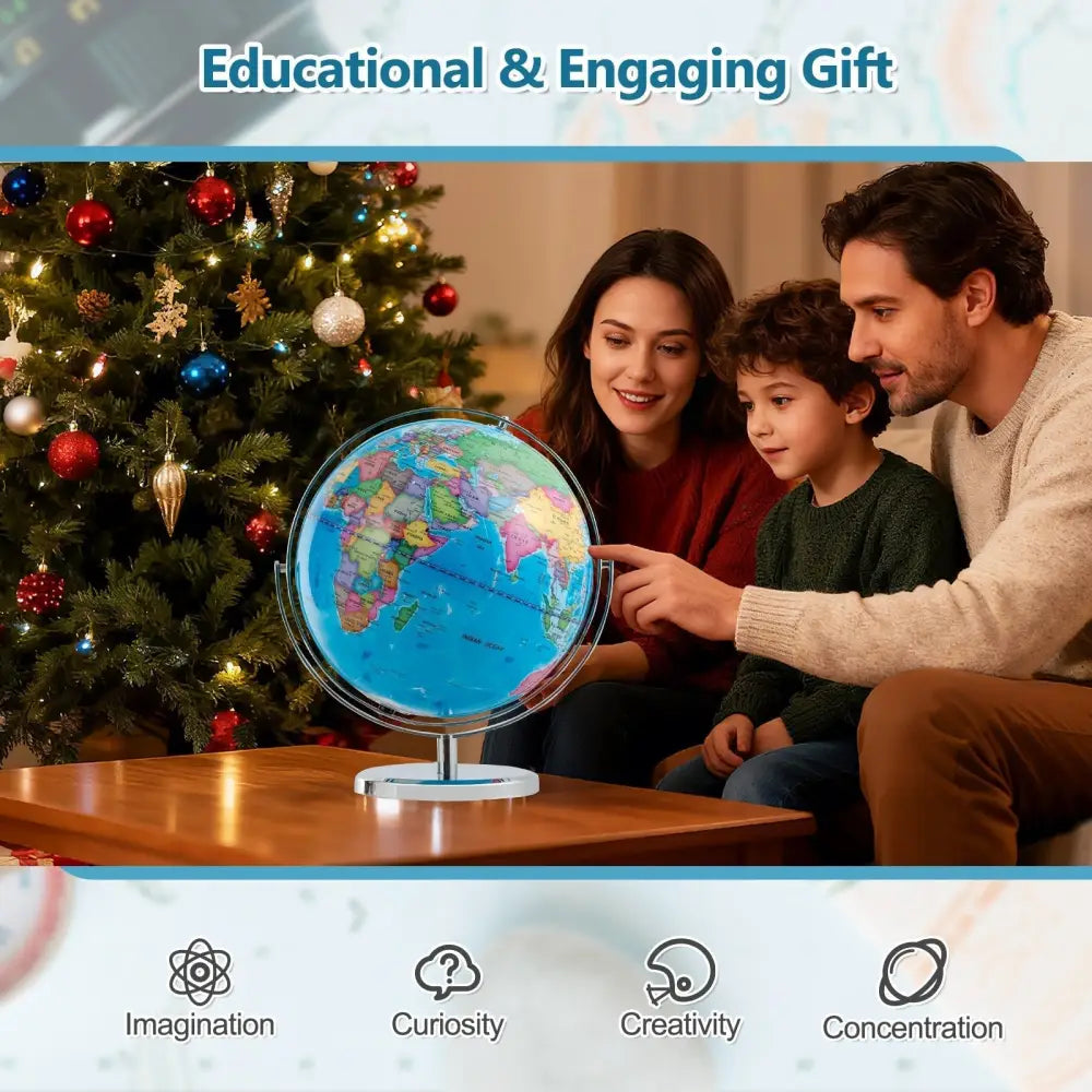 13 Inch Illuminated World Globe 720° Rotating Map with LED Light - Oasis Home Essentials