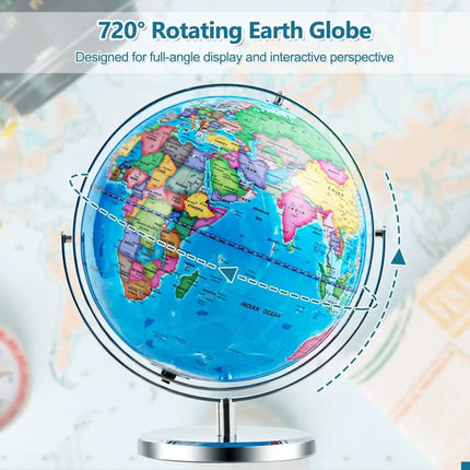 13 Inch Illuminated World Globe 720° Rotating Map with LED Light - Oasis Home Essentials