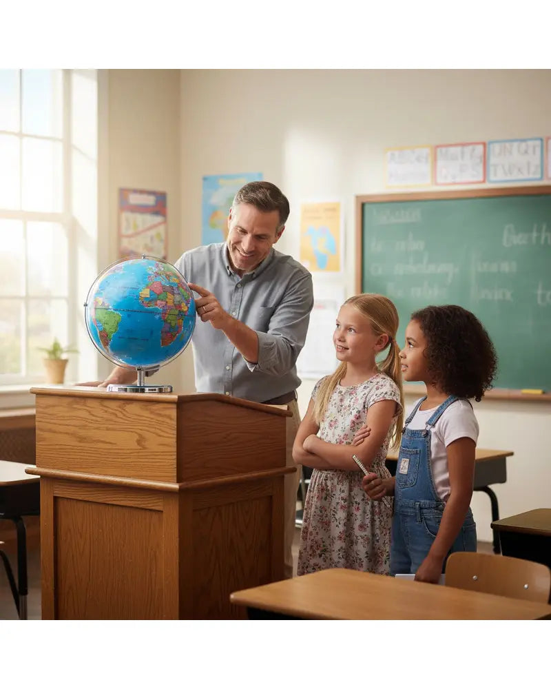 13 Inch Illuminated World Globe 720° Rotating Map with LED Light - Blue - Learning Toys