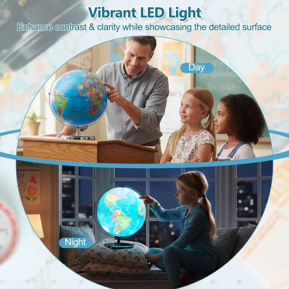 13 Inch Illuminated World Globe 720° Rotating Map with LED Light - Oasis Home Essentials