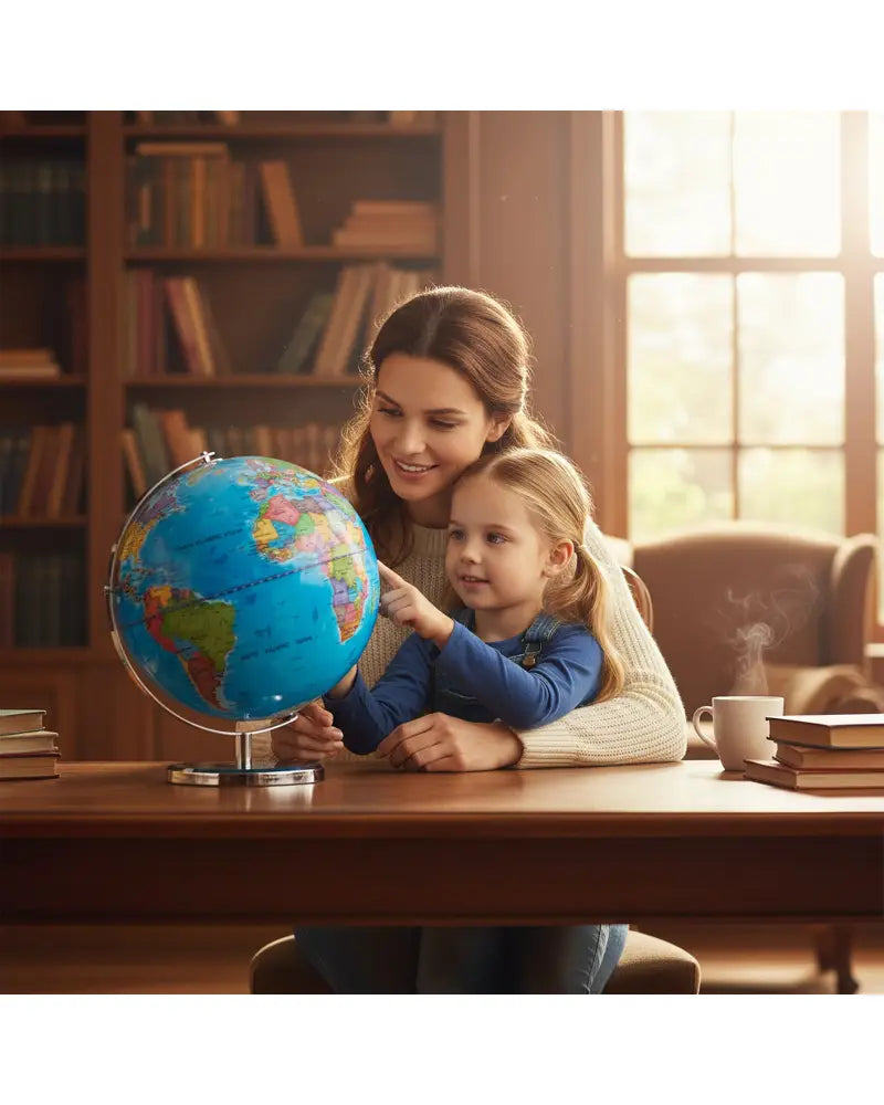 13 Inch Illuminated World Globe 720° Rotating Map with LED Light - Blue - Learning Toys