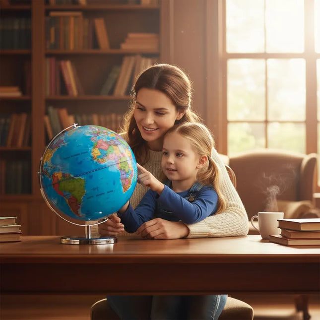 13 Inch Illuminated World Globe 720° Rotating Map with LED Light - Oasis Home Essentials