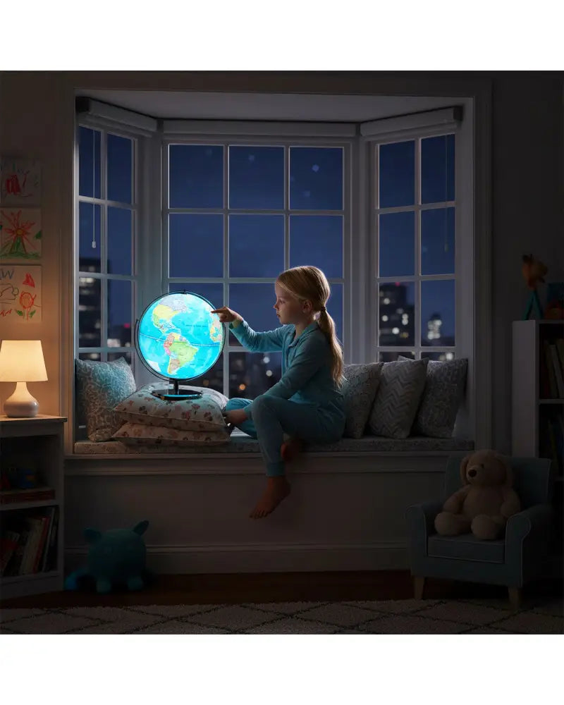 13 Inch Illuminated World Globe 720° Rotating Map with LED Light - Blue - Learning Toys