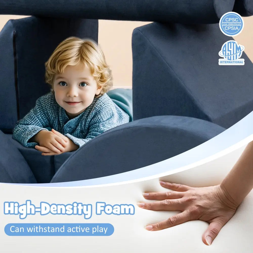 13 Pieces Convertible Modular Kids Play Couch for Nursery Playroom Bedroom-Blue - Blue - Kids Chairs & Seating