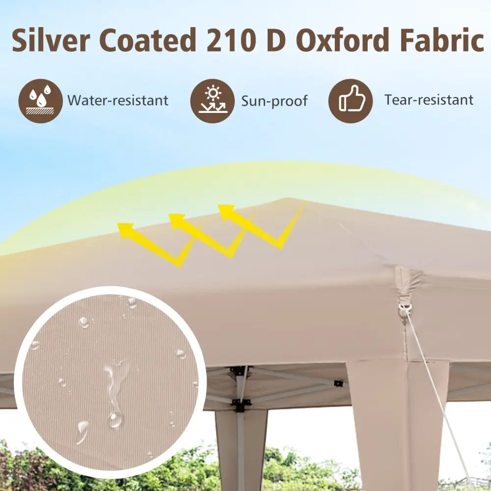 13 x 11.5 FT Hexagonal Pop-Up Height Adjustable Canopy Tent with Dressed Legs-Khaki - Khaki - Canopies