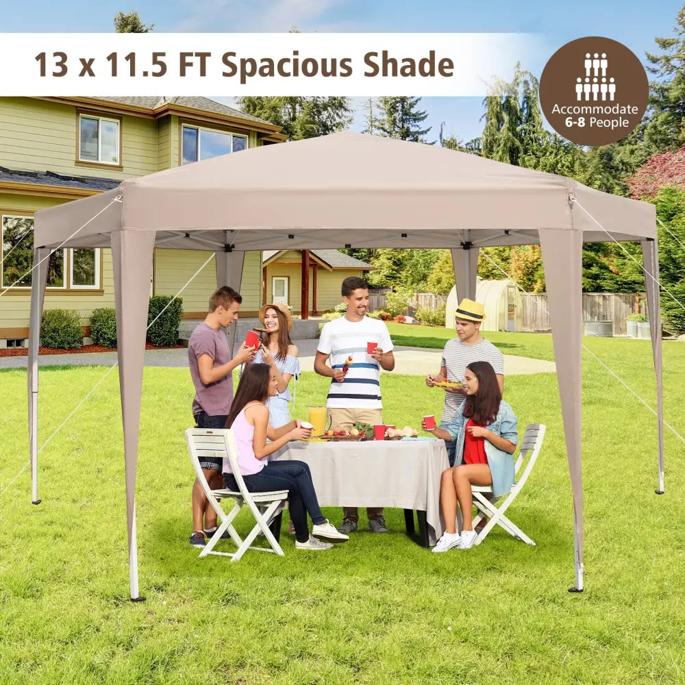 13 x 11.5 FT Hexagonal Pop-Up Height Adjustable Canopy Tent with Dressed Legs-Khaki - Khaki - Canopies