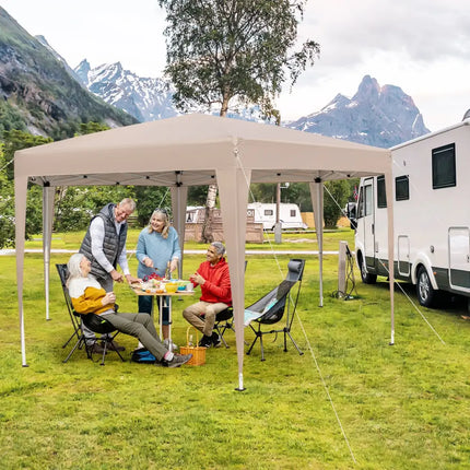 13 x 11.5 FT Hexagonal Pop-Up Height Adjustable Canopy Tent with Dressed Legs-Khaki - Khaki - Canopies