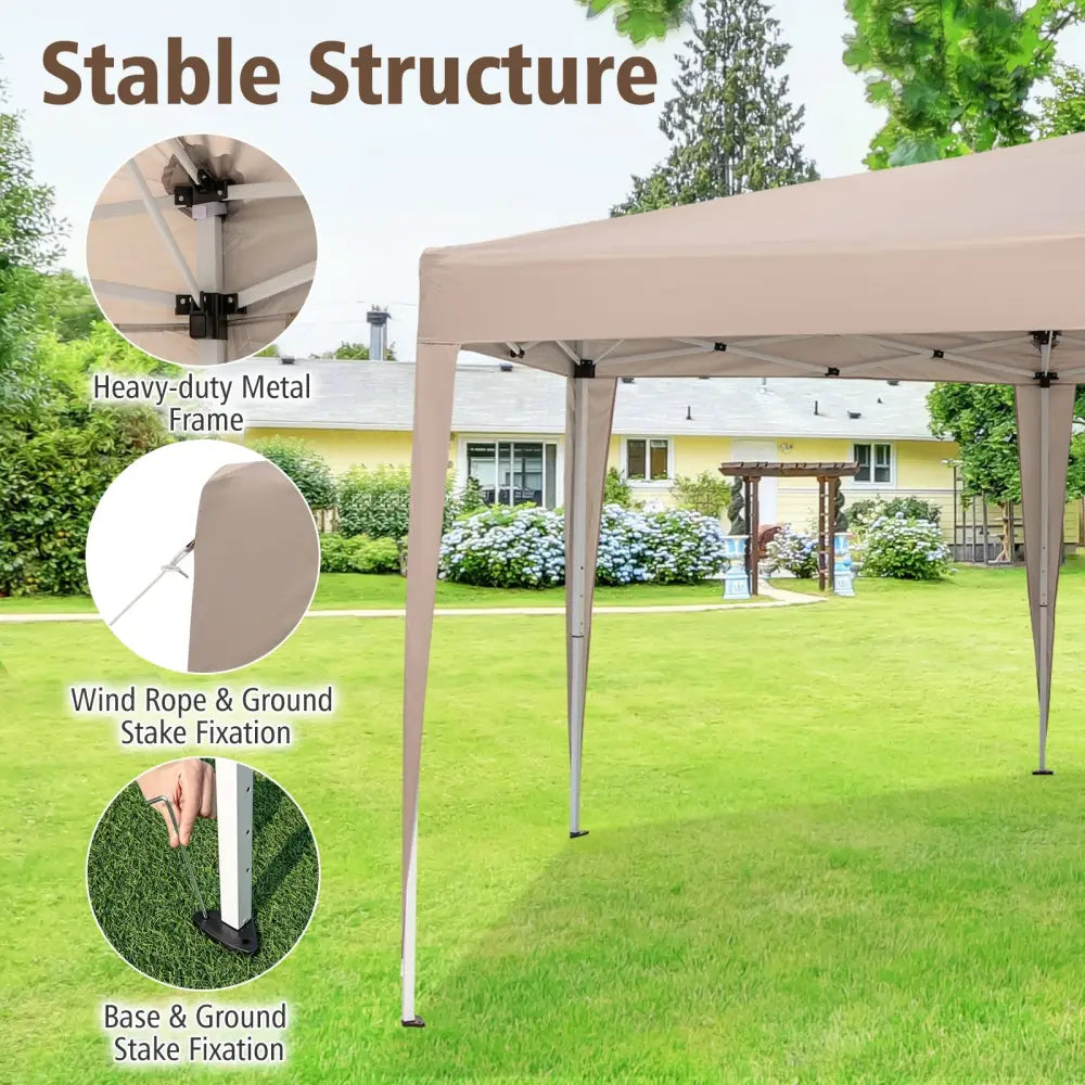 13 x 11.5 FT Hexagonal Pop-Up Height Adjustable Canopy Tent with Dressed Legs-Khaki - Khaki - Canopies