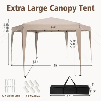 13 x 11.5 FT Hexagonal Pop-Up Height Adjustable Canopy Tent with Dressed Legs-Khaki - Khaki - Canopies