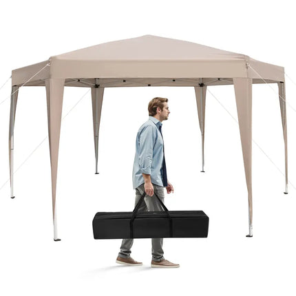 13 x 11.5 FT Hexagonal Pop-Up Height Adjustable Canopy Tent with Dressed Legs-Khaki - Khaki - Canopies