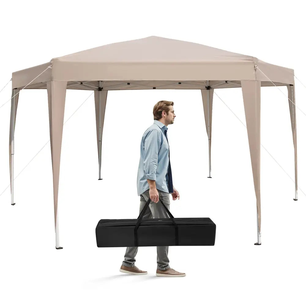 13 x 11.5 FT Hexagonal Pop-Up Height Adjustable Canopy Tent with Dressed Legs-Khaki - Khaki - Canopies
