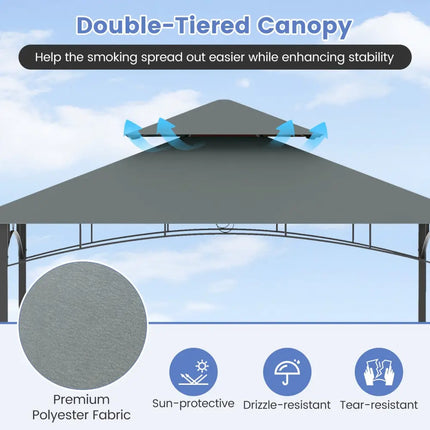 13 x 5 Feet Grill Gazebo with Dual Side Awnings and 2 Shelves Adjustable Shadow-Gray - Gray - Gazebos