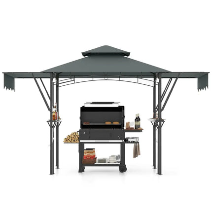 13 x 5 Feet Grill Gazebo with Dual Side Awnings and 2 Shelves Adjustable Shadow-Gray - Gray - Gazebos
