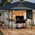 13 x 5 Feet Grill Gazebo with Dual Side Awnings and 2 Shelves Adjustable Shadow-Gray - Gray - Gazebos
