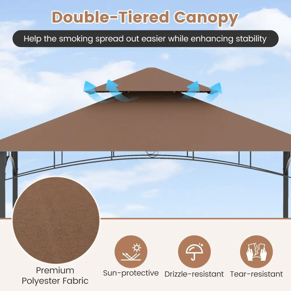 13 x 5 Feet Grill Gazebo with Dual Side Awnings and 2 Shelves Adjustable Shadow-Coffee - Coffee - Gazebos