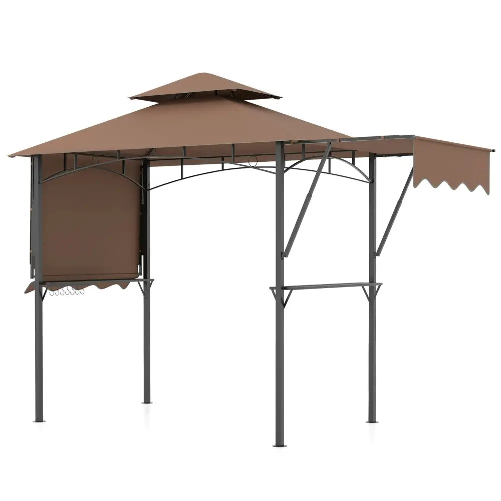 13 x 5 Feet Grill Gazebo with Dual Side Awnings and 2 Shelves Adjustable Shadow-Coffee - Coffee - Gazebos