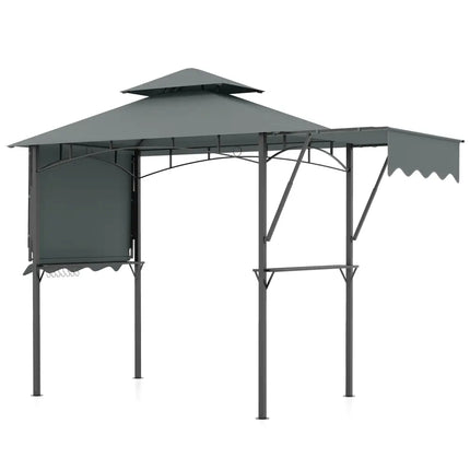 13 x 5 Feet Grill Gazebo with Dual Side Awnings and 2 Shelves Adjustable Shadow-Gray - Gray - Gazebos