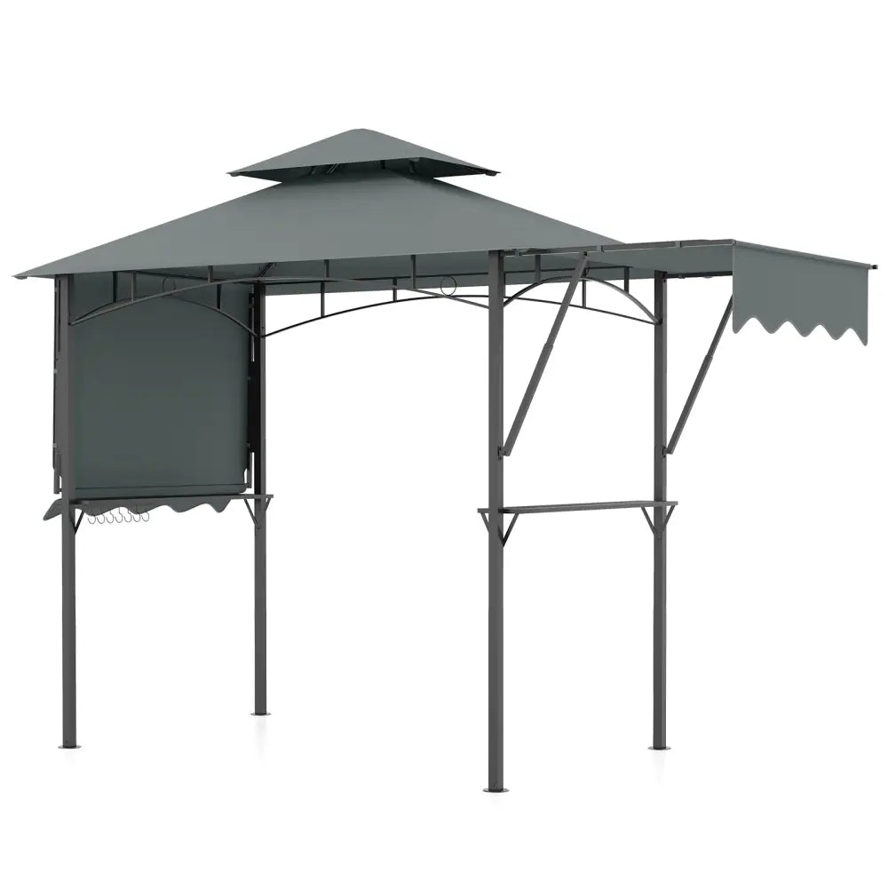 13 x 5 Feet Grill Gazebo with Dual Side Awnings and 2 Shelves Adjustable Shadow-Gray - Gray - Gazebos