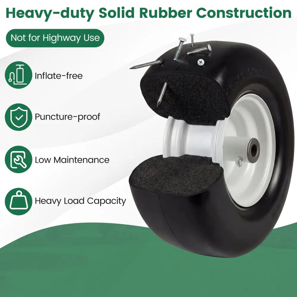 13 x 6.50-6 Flat Free Tires and Wheels 2 Pack Solid Rubber Tires-White - White - Garden Tools