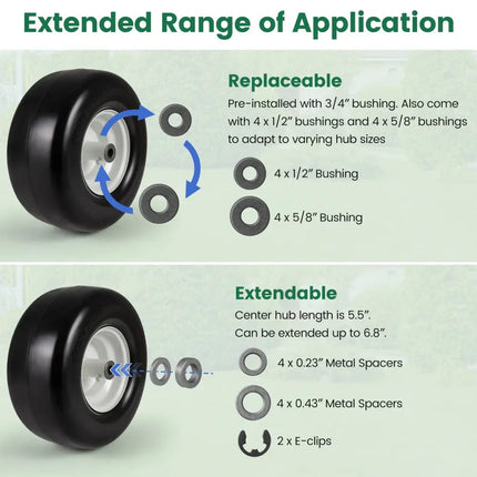 13 x 6.50-6 Flat Free Tires and Wheels 2 Pack Solid Rubber Tires-White - White - Garden Tools