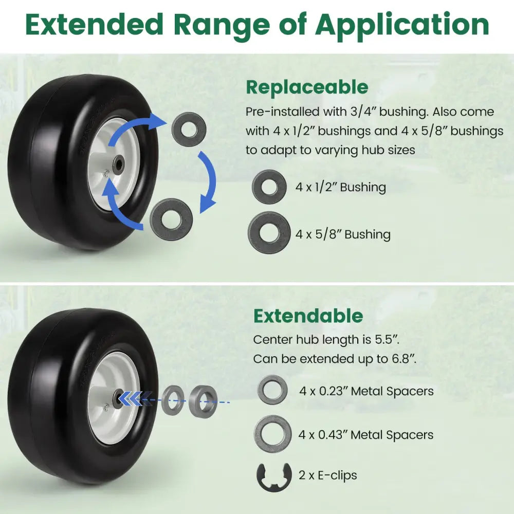 13 x 6.50-6 Flat Free Tires and Wheels 2 Pack Solid Rubber Tires-White - White - Garden Tools