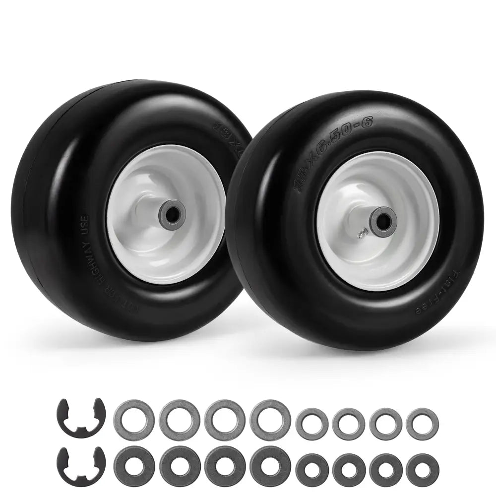 13 x 6.50-6 Flat Free Tires and Wheels 2 Pack Solid Rubber Tires-White - White - Garden Tools