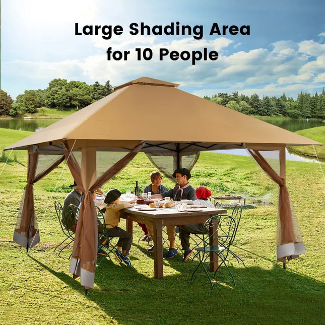 13 x 13 Feet Pop-up Instant Canopy Tent with Mesh Sidewall-Coffee - Coffee - Gazebos