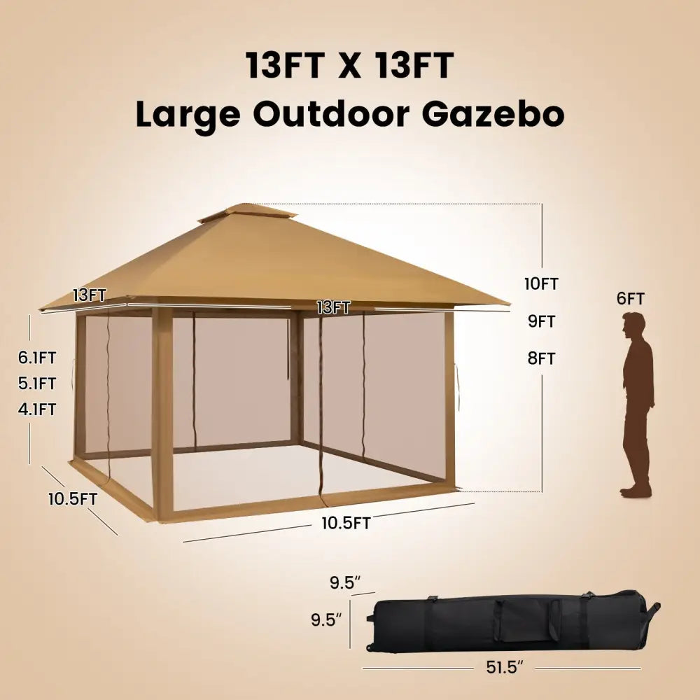 13 x 13 Feet Pop-up Instant Canopy Tent with Mesh Sidewall-Coffee - Coffee - Gazebos