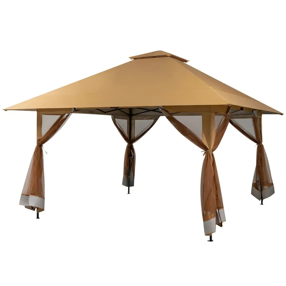 13 x 13 Feet Pop-up Instant Canopy Tent with Mesh Sidewall-Coffee - Coffee - Gazebos