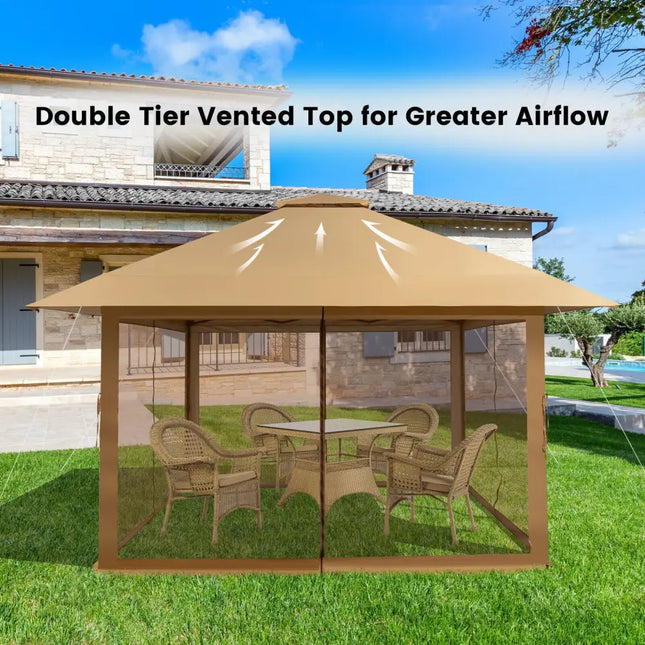 13 x 13 Feet Pop-up Instant Canopy Tent with Mesh Sidewall-Coffee - Coffee - Gazebos