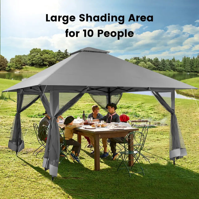 13 x 13 Feet Pop-up Instant Canopy Tent with Mesh Sidewall-Gray - Gray - Gazebos
