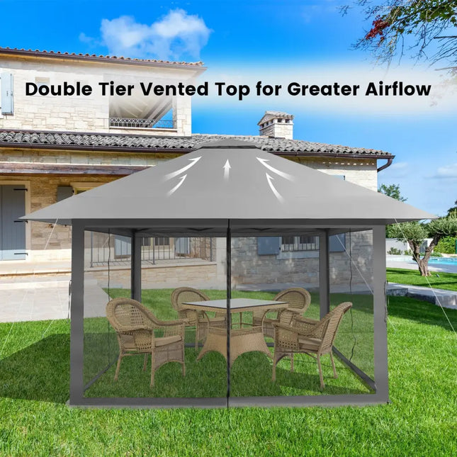 13 x 13 Feet Pop-up Instant Canopy Tent with Mesh Sidewall-Gray - Gray - Gazebos