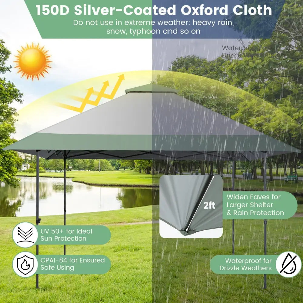 13 x 13 Feet Pop-Up Patio Canopy Tent with Shelter and Wheeled Bag-Gray - Gray - Canopies